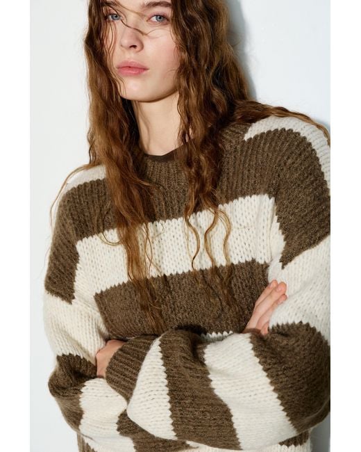 Pull&Bear Brown Chunky Knit Striped Sweater