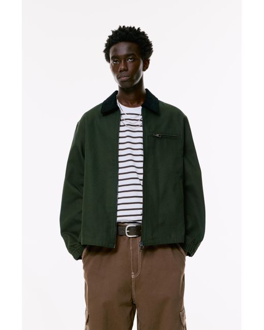 Pull&Bear Green Corduroy Collar Jacket for men
