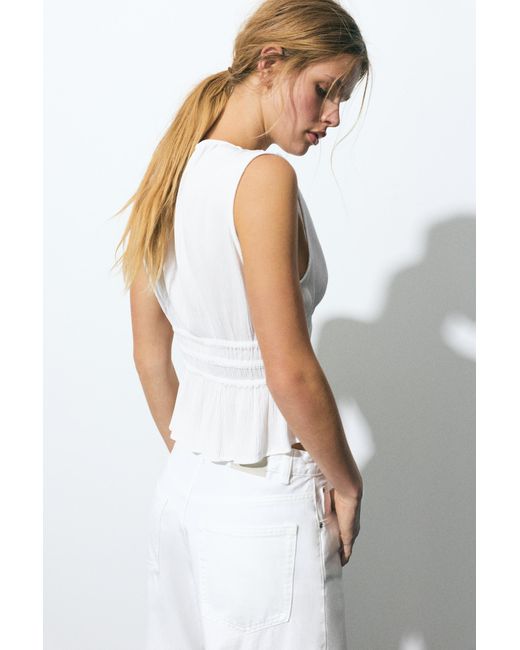 Pull&Bear White Top Mit Bindebändern