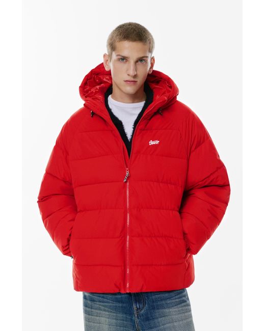 Pull&Bear Red Stwd Hooded Puffer Jacket for men