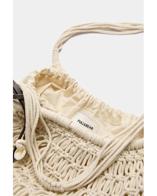 Pull&Bear Natural Shopper-Tasche Mit Häkelmuster Und Zierdetails