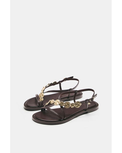 Pull&Bear Natural Flat Beaded Sandals