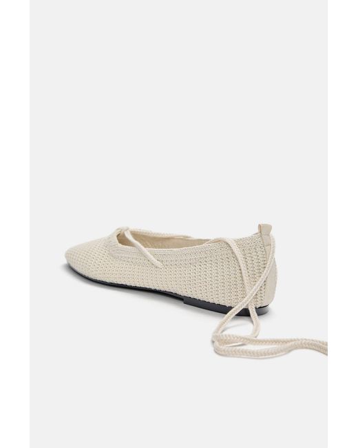 Pull&Bear White Crochet Ballet Flats With Tie