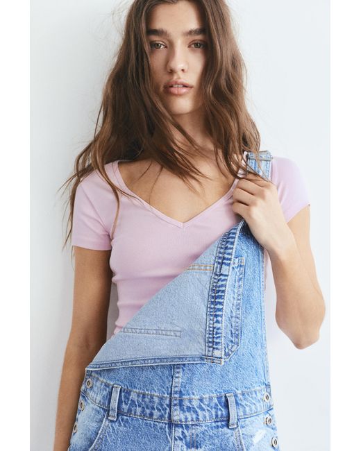 Pull&Bear Pink V-Neck T-Shirt