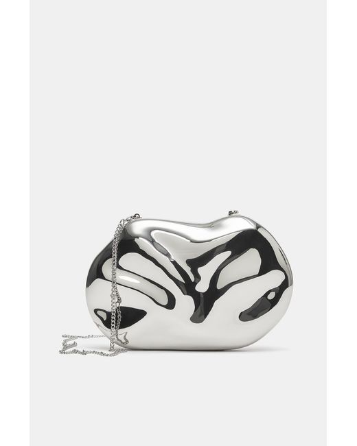 Pull&Bear Black Metallic Box Clutch Bag