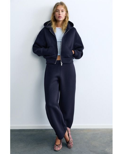 Pull&Bear Blue Neoprene-Effect Zip Hoodie
