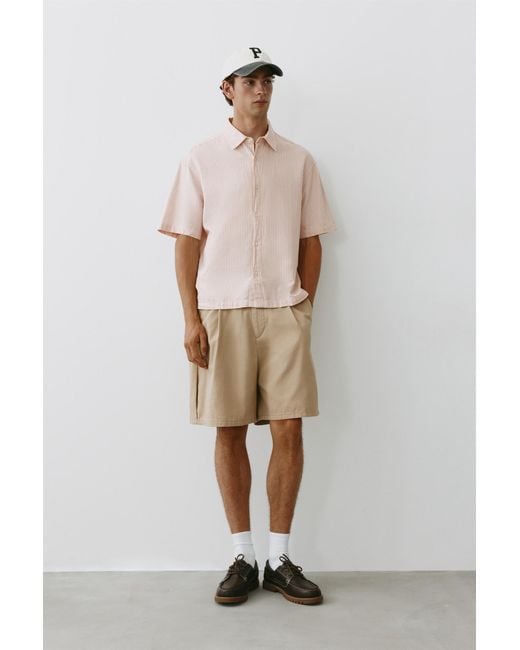 Pull&Bear Natural Short Sleeve Check Shirt for men