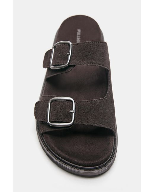 Pull&Bear Black Leather Buckle Sandals for men