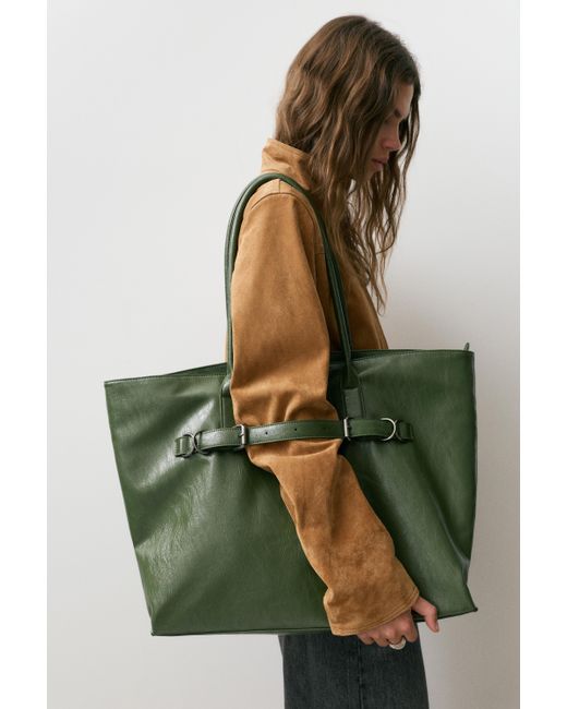 Pull&Bear Green Buckle Shopper Bag