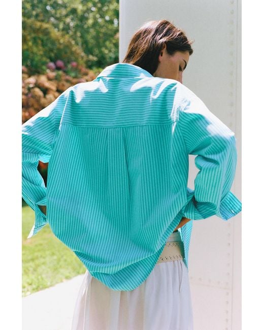 Pull&Bear Oversized Gestreept Overhemd in het Blue