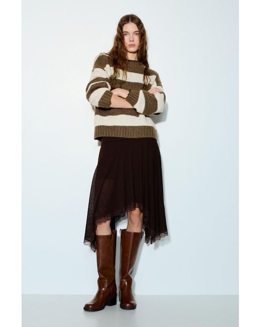 Pull&Bear Brown Chunky Knit Striped Sweater