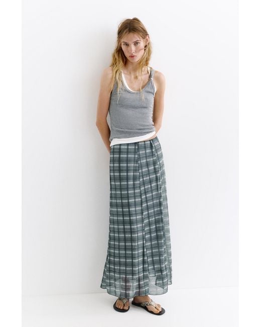 Pull&Bear Gray Check Midi Skirt