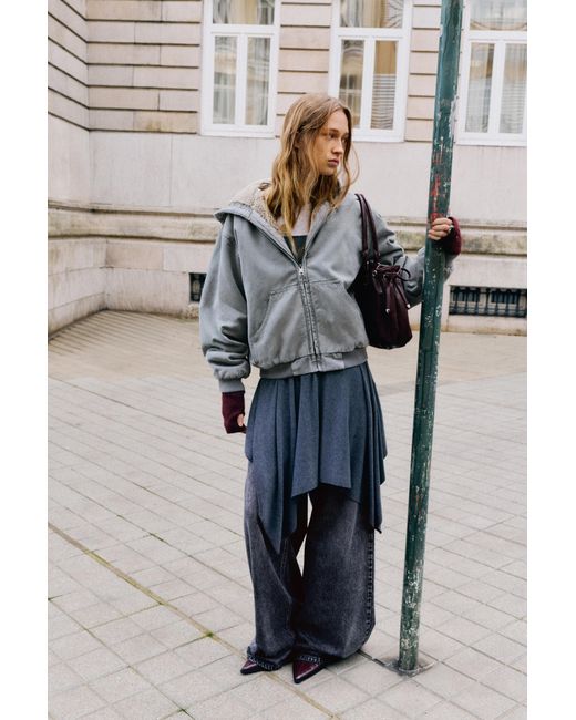 Pull&Bear Gray Jacket With Hood And Faux Shearling Lining