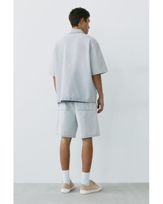 Pull&Bear Blue Relaxed Denim Bermuda Shorts for men