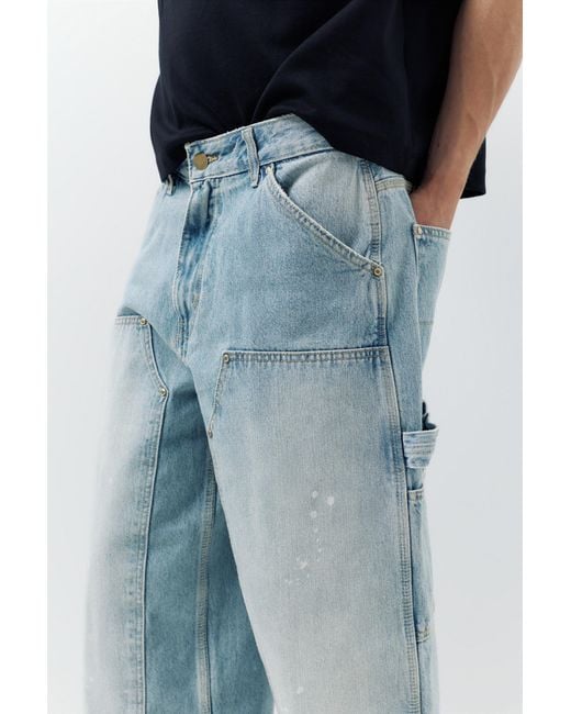 Pull&Bear Blue Double-Leg Carpenter Jeans for men