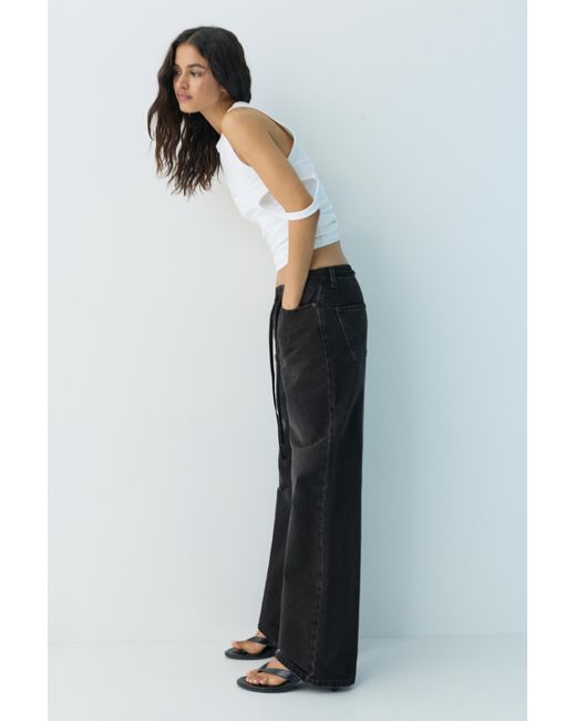 Pull&Bear Blue Baggy Jeans With Drawstring