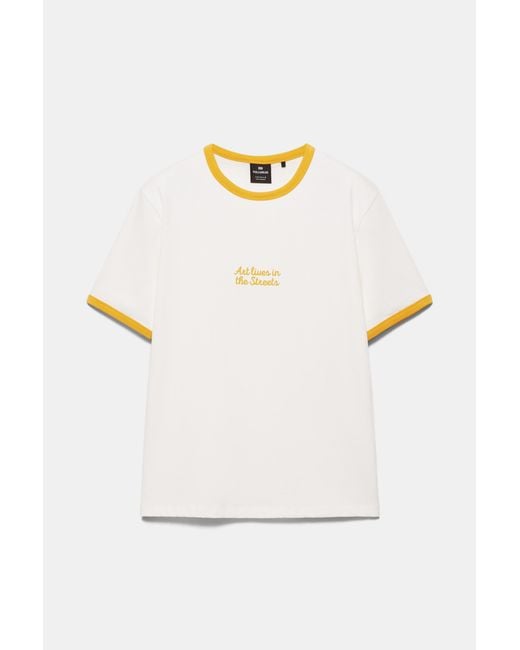 Pull&Bear White Ribbed Slogan T-Shirt for men