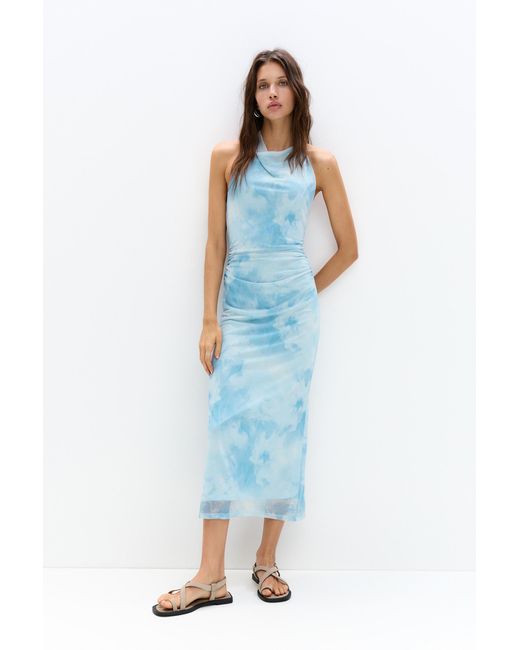 Pull&Bear Blue Bedrucktes Midikleid