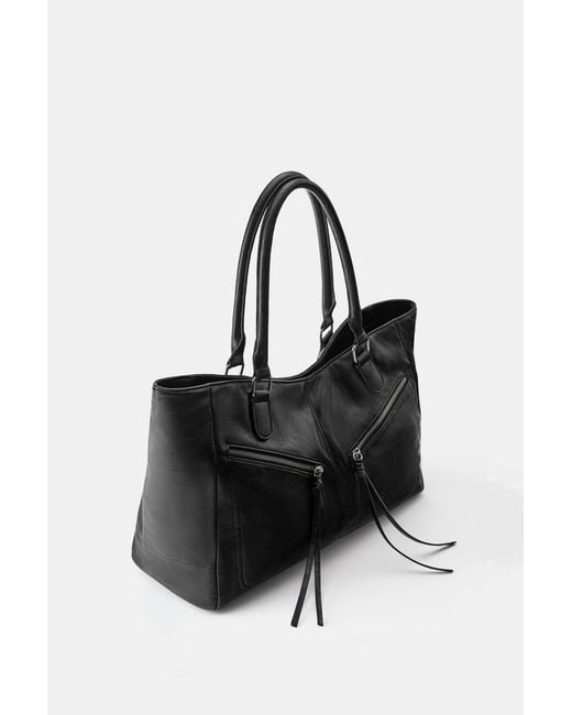 Pull&Bear Black Zip Tote Bag
