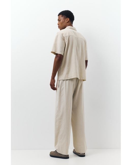 Pull&Bear White Linen Blend Jogger Trousers for men