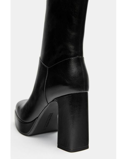 Pull&Bear Black Platform High-Heel Ankle Boots