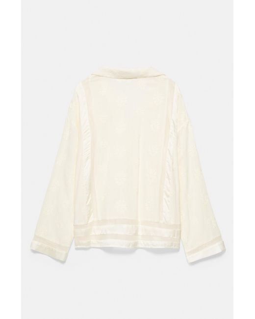 Pull&Bear Gray Floral Embroidery Shirt