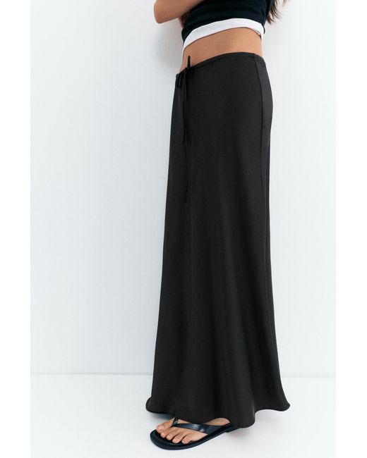 Pull&Bear Black Satin Midi Skirt