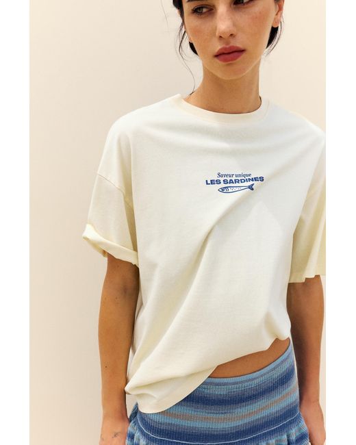 Pull&Bear Blue Oversize Sardine Graphic T-Shirt