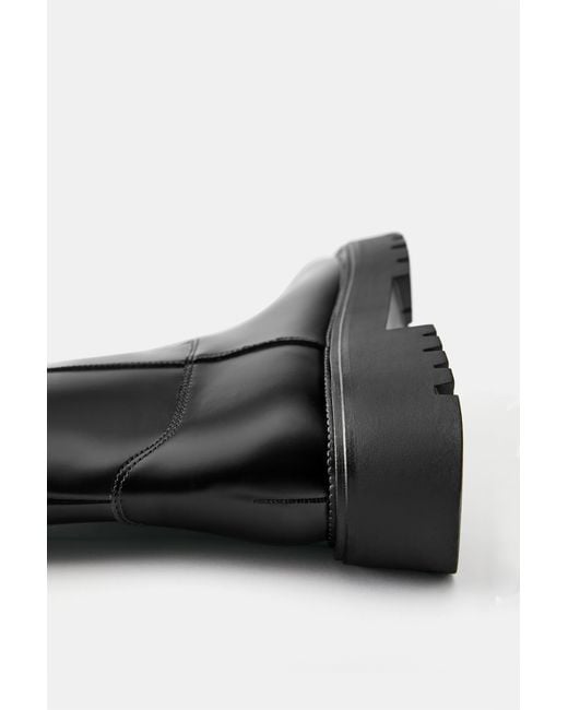 Pull&Bear Black Flat Knee-High Boots