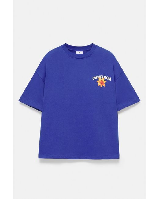 Pull&Bear Blue Oversize T-Shirt With Floral Graphic