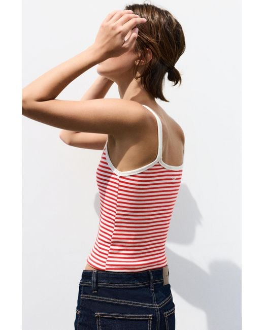 Pull&Bear Red Striped Strappy Top