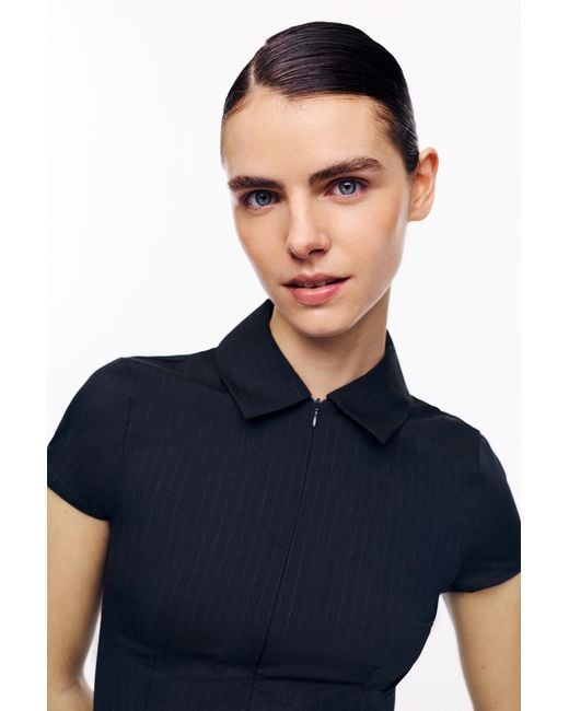 Pull&Bear Blue Short Pinstripe Dress With Box Pleats