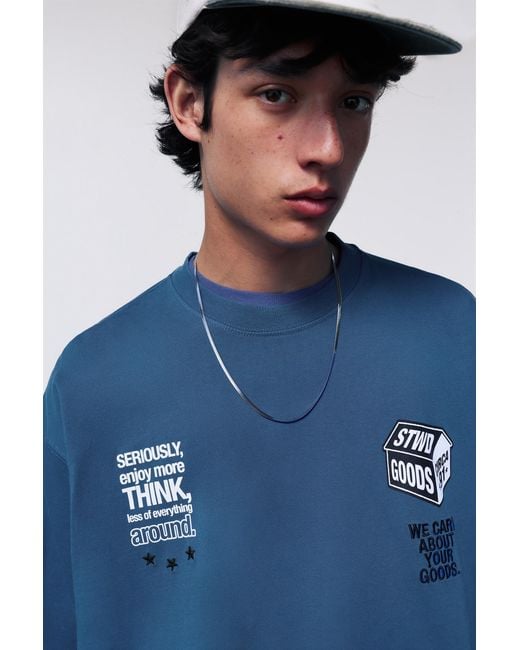 Pull&Bear Blue Stwd Community Graphic T-Shirt for men