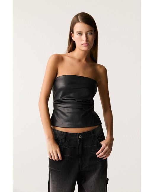 Pull&Bear Black Strapless Faux Leather Top