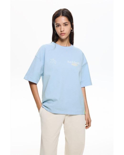 Pull&Bear Blue Run & Brunch Club T-Shirt