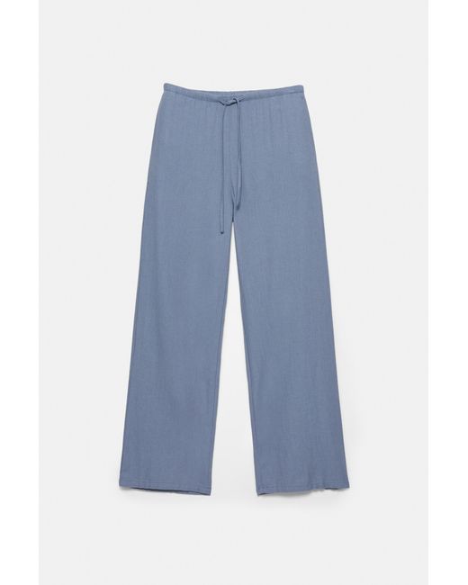 Pull&Bear Blue Linen Blend Joggers