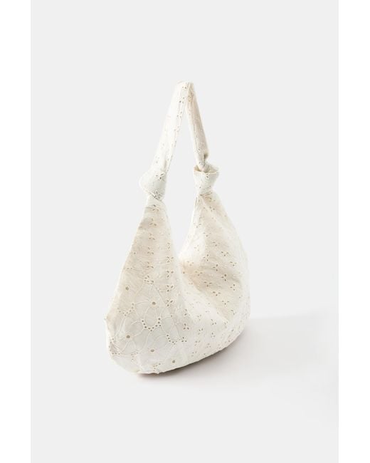 Pull&Bear White Embroidered Tote Bag