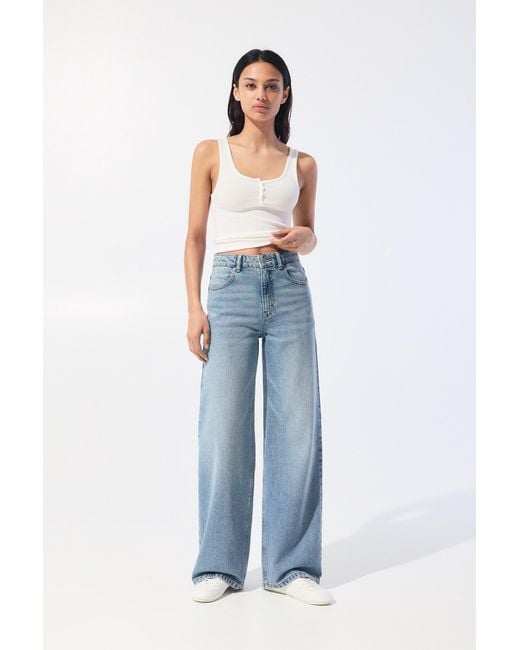 Pull&Bear Blue High-Waist Wide-Leg Jeans