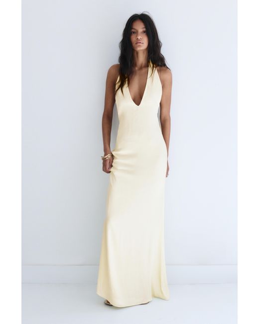 Pull&Bear White Satin Open Back Halterneck Midi Dress