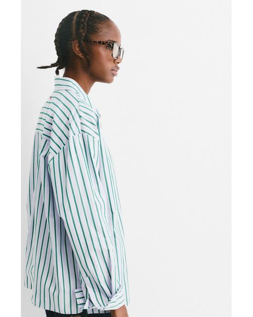 Pull&Bear White Langarmhemd Mit Streifen