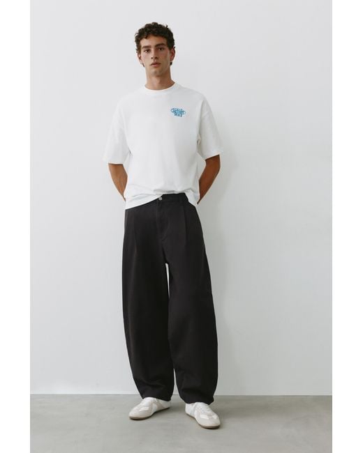 Pull&Bear Black Baggy Darted Chinos for men