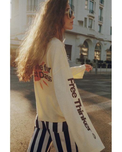 Pull&Bear Yellow Oversize Sun Graphic T-Shirt