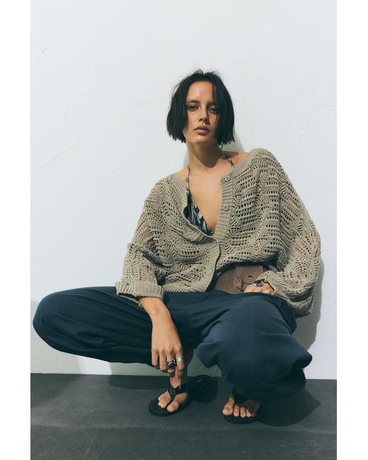 Pull&Bear Green Oversize Cutwork Cardigan