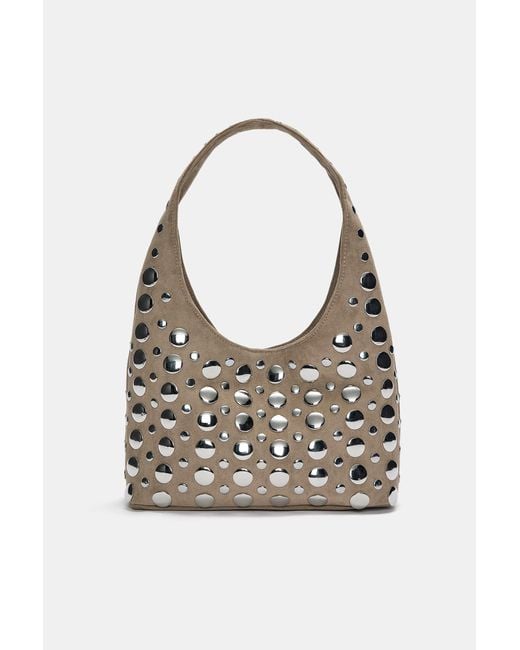 Pull&Bear Gray Studded Shoulder Bag