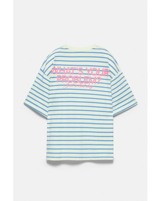 Pull&Bear Blue Oversize Striped T-Shirt