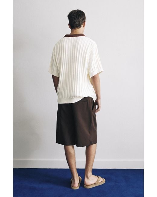 Pull&Bear Natural Contrast Collar Polo Shirt for men