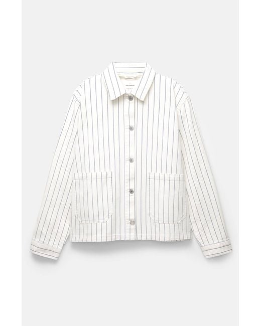Pull&Bear White Gestreifte Jacke Aus Baumwolle