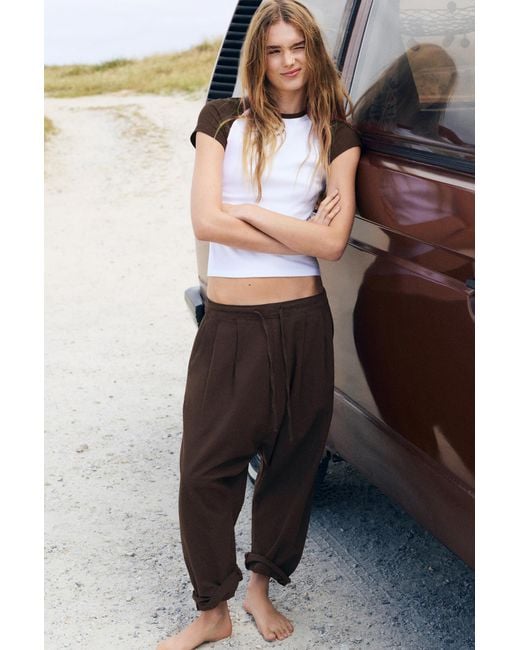 Pull&Bear Brown Drawstring Sarouel Baggy Trousers