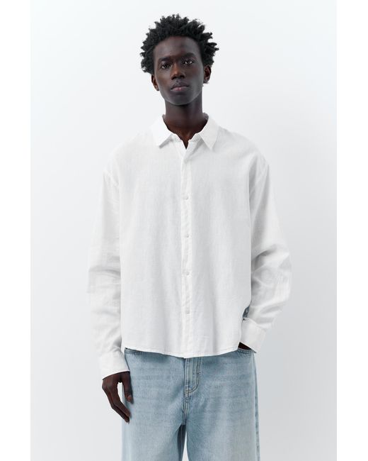 Pull&Bear White Linen Blend Shirt for men