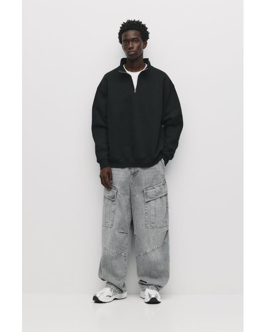 Pull&Bear Basic Sweater Met Ritskraag in het Black voor heren